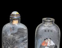 Two Chinese Inside Painted Glass Snuff Bottles 馬少宣（款）、阎玉田玻璃内畫鼻烟壺兩支
