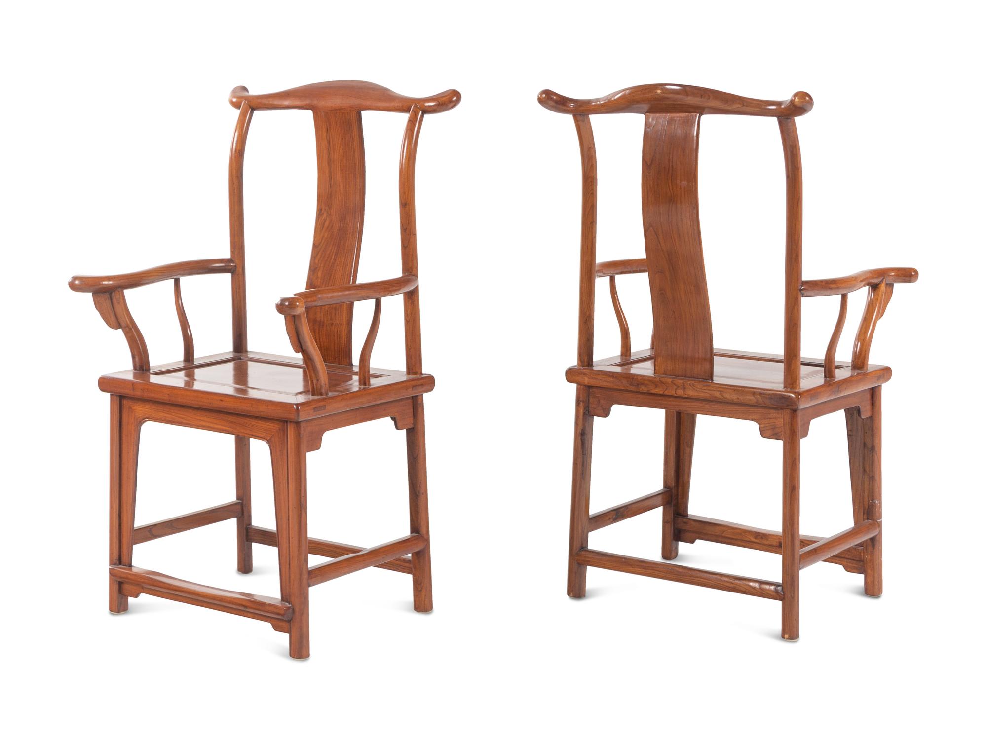 A Pair of Chinese Elmwood Armchairs, Sichutouguanmaoyi