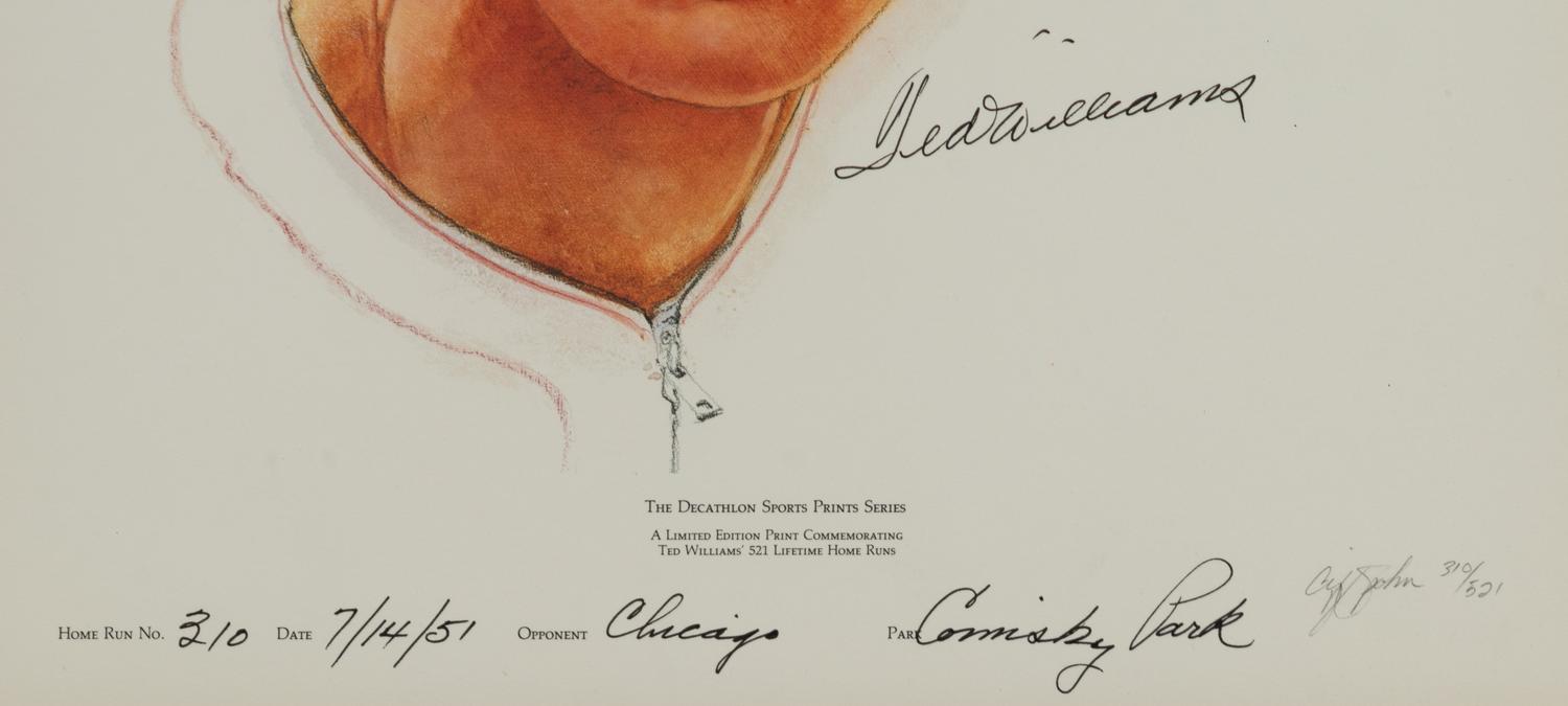 A Cliff Spohn Ted Williams Signed Autograph Limited Edition Print Formerly Displayed at Mike Ditka’s Restaurant
