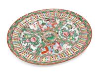 Three Chinese Export Rose Medallion Porcelain Cache Pots with Trays