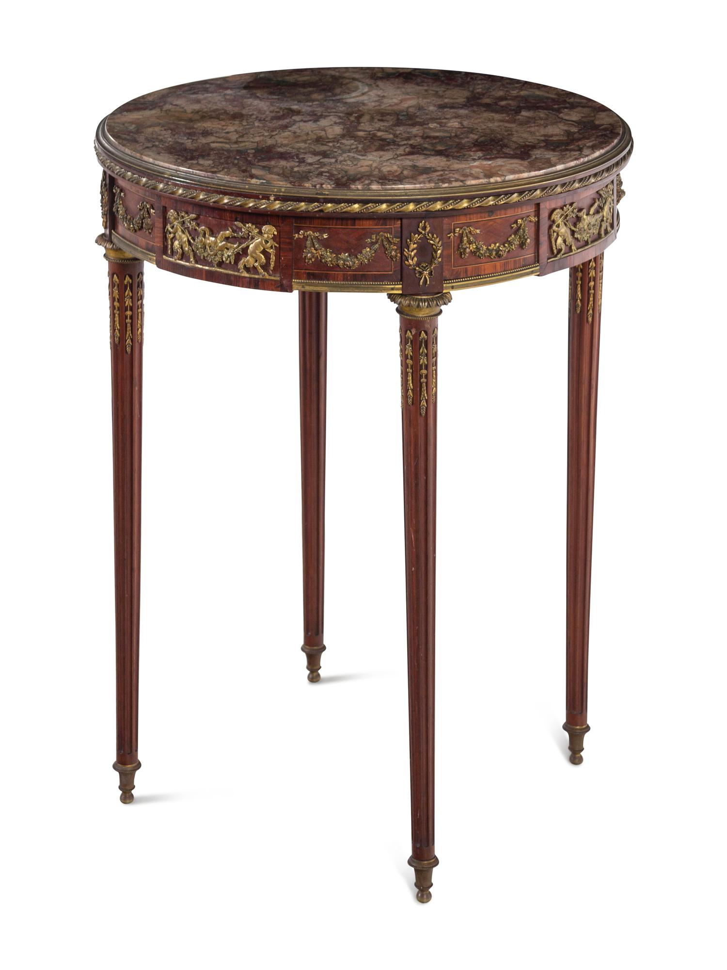 A Louis XVI Style Marble-Top Bouillotte Table