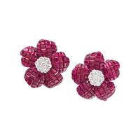 RUBY AND DIAMOND FLOWER EARCLIPS