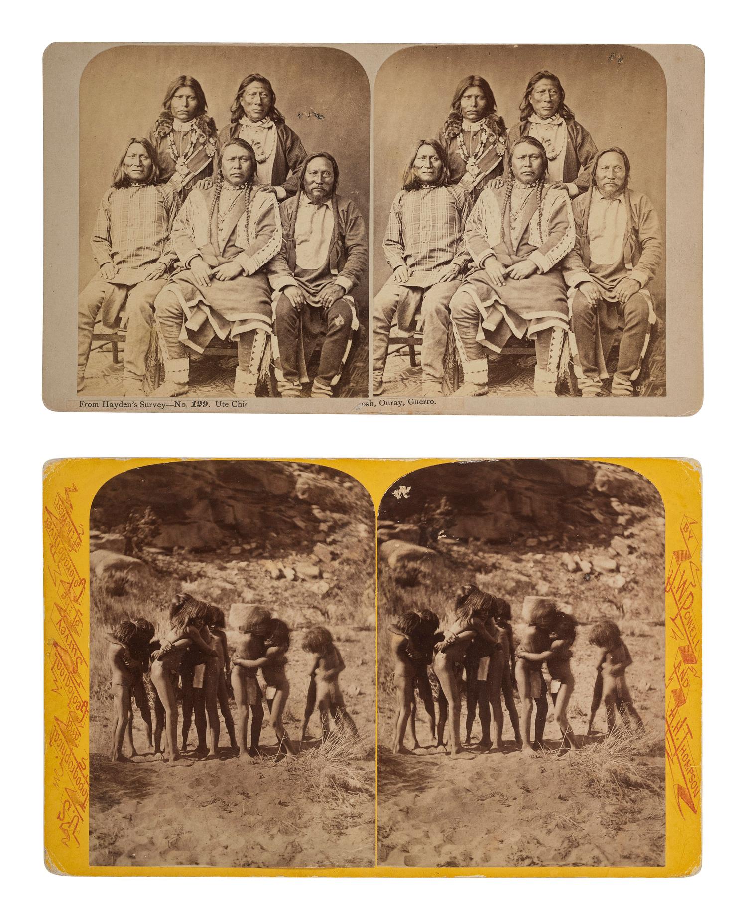 [NATIVE AMERICANS]. A group of 2 stereoviews of Ute Indians, incl. Chief Ouray.