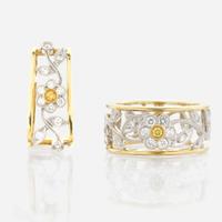 A bicolor gold, diamond, and colored diamond pendant with matching ring, Simon G