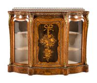 A Victorian Gilt Bronze Mounted Walnu t, Crossbanded Kingwood and Floral Marquetry Console Cabinet