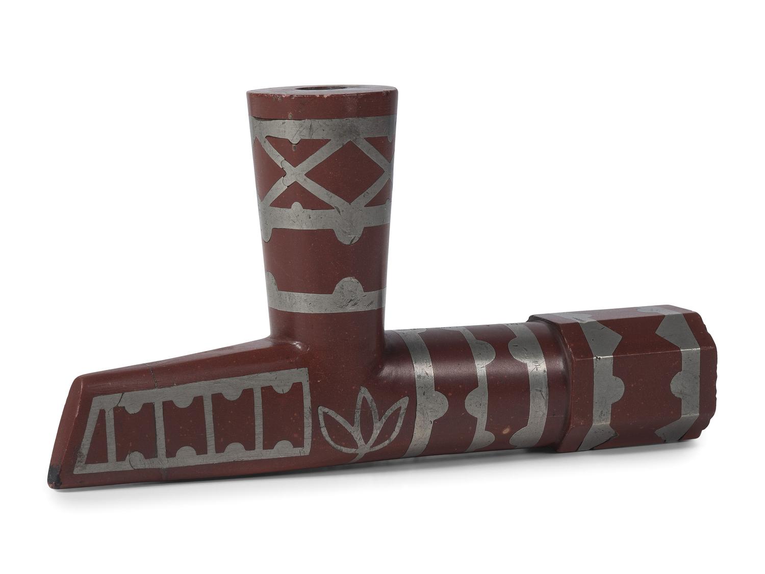 Great Lakes Catlinite Pipe, with Lead Inlay