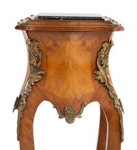 A Pair of Louis XV Style Gilt Metal Mounted Marble-Top Pedestals