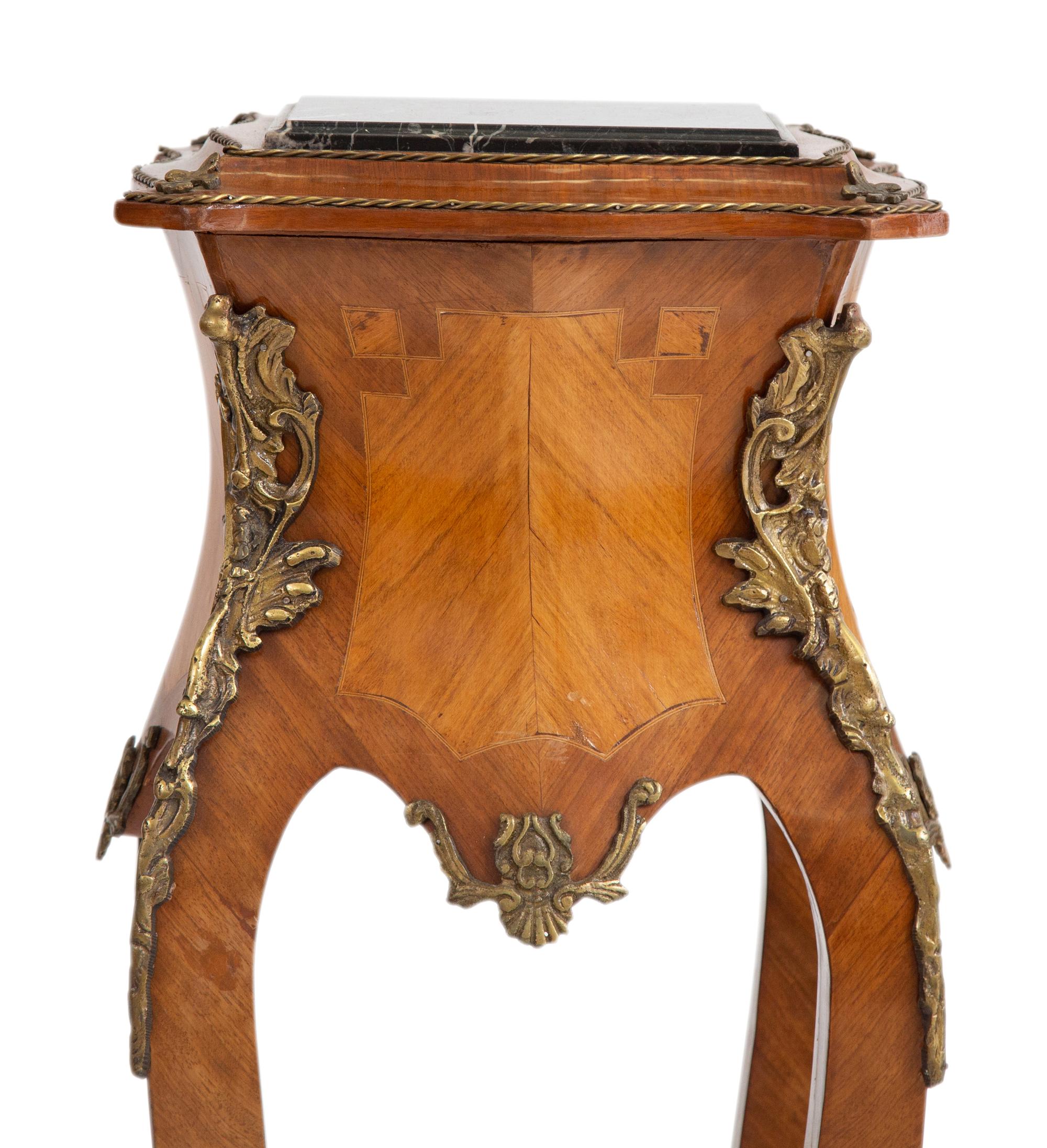 A Pair of Louis XV Style Gilt Metal Mounted Marble-Top Pedestals