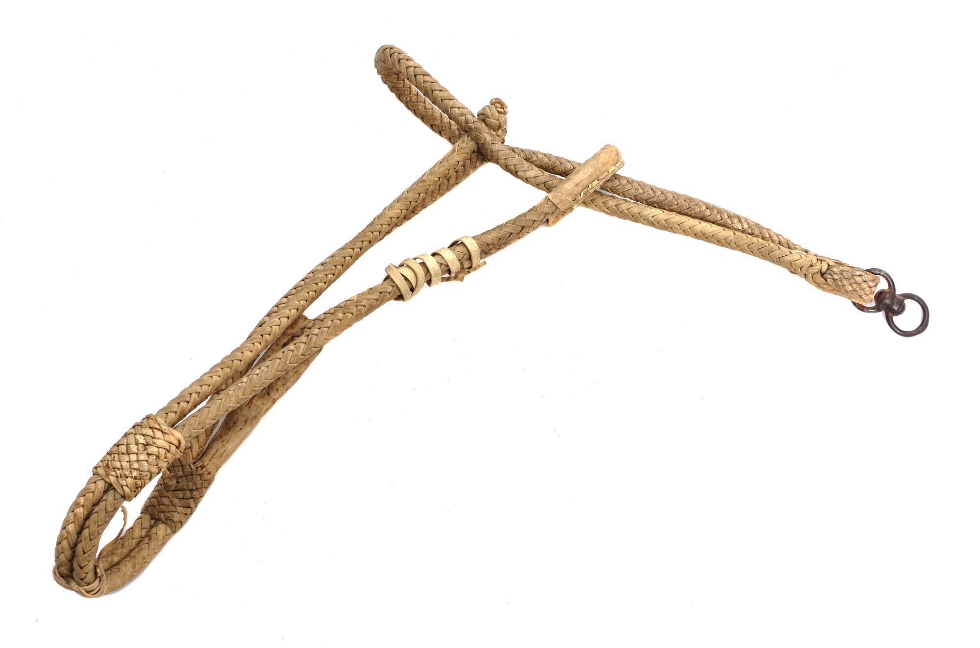 Two Hackamore Braided Bull Hide Ropes Length of lead 29 feet
