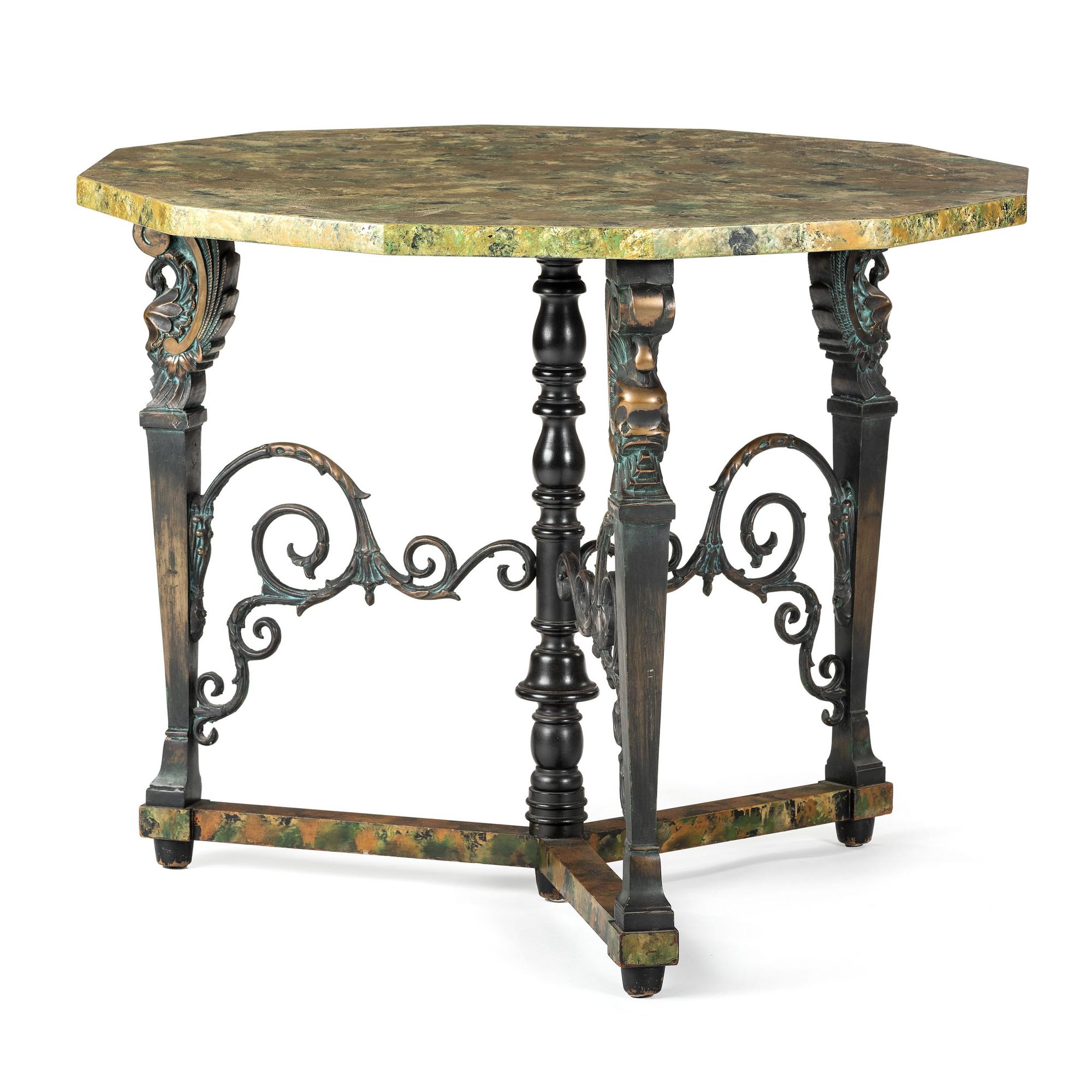 A Neoclassical Style Bronze and Faux Marble-Top Center Table