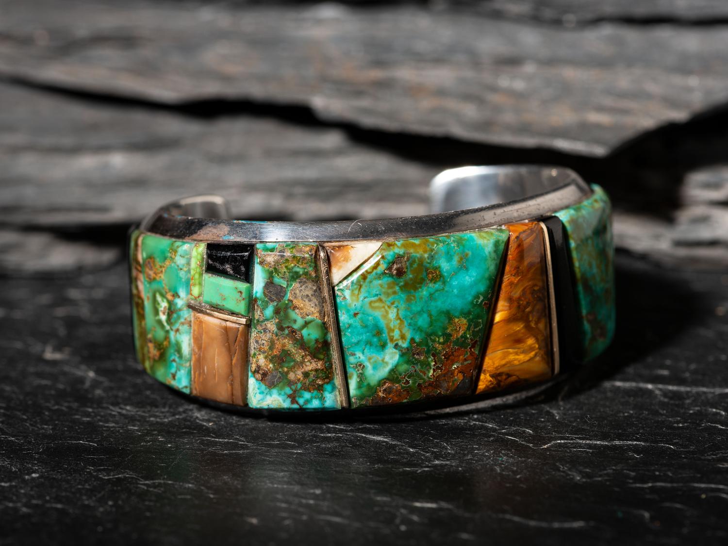 Sterling Silver and Cobblestone Inlay Cuff Bracelet