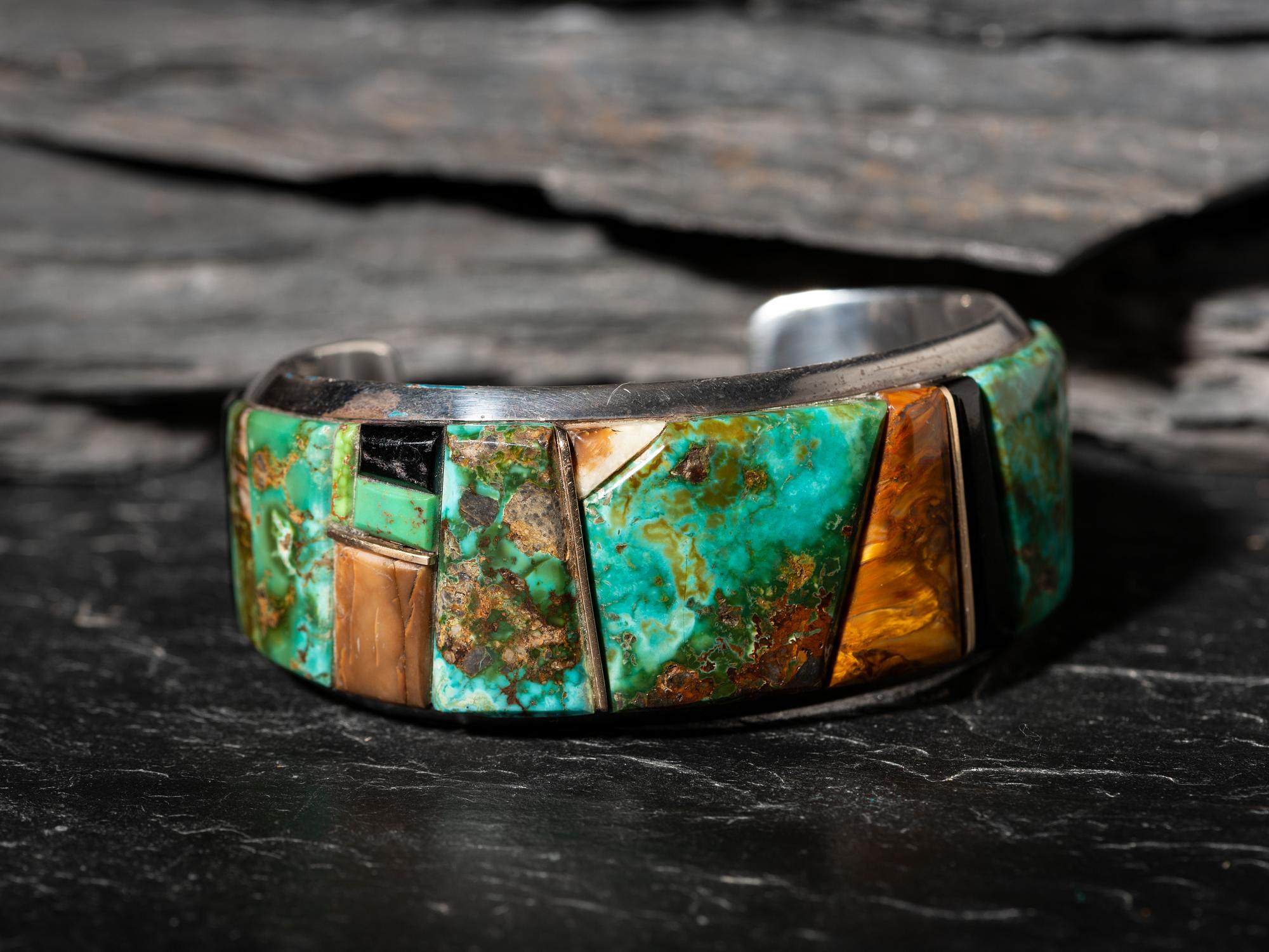 Sterling Silver and Cobblestone Inlay Cuff Bracelet