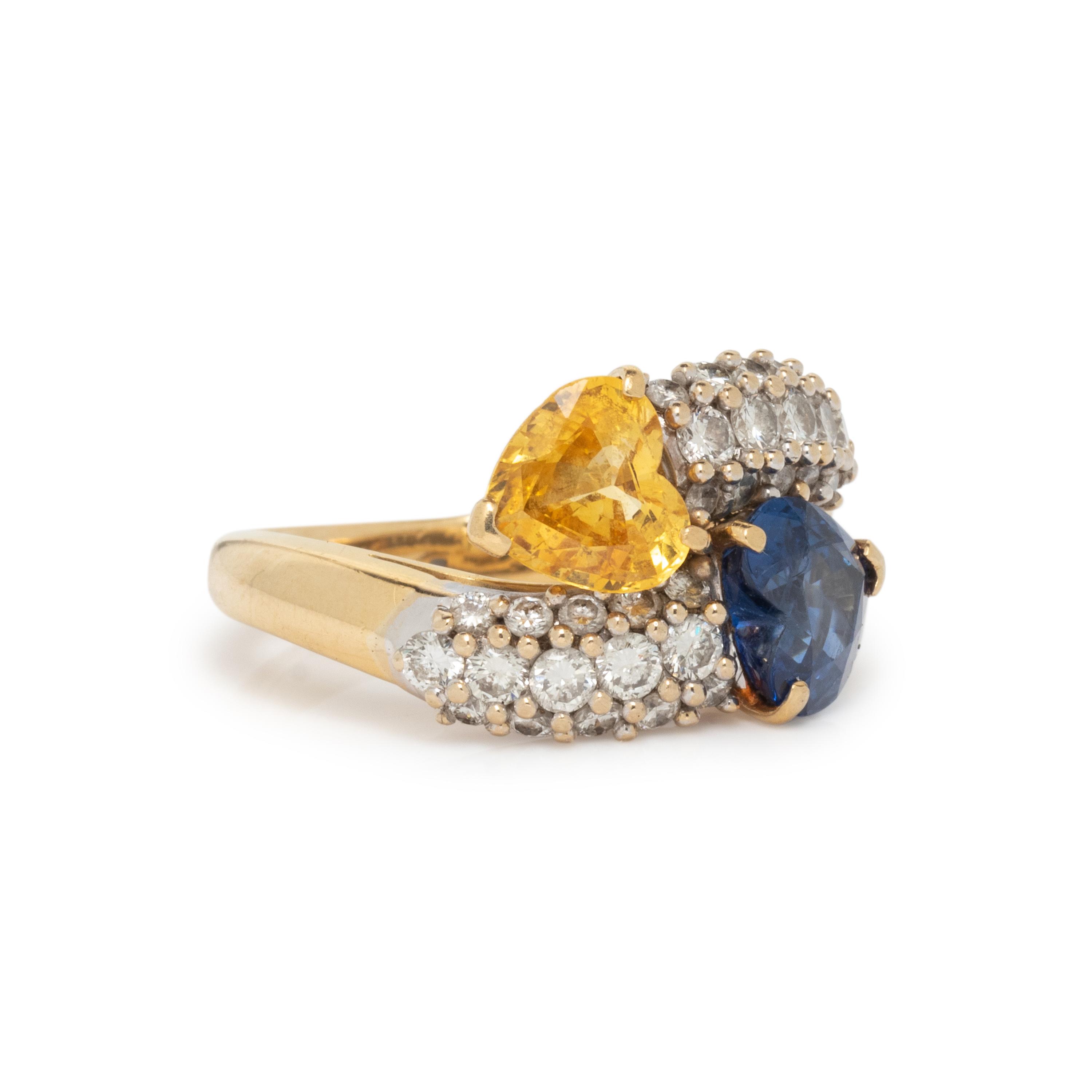 YELLOW SAPPHIRE, SAPPHIRE AND DIAMOND RING