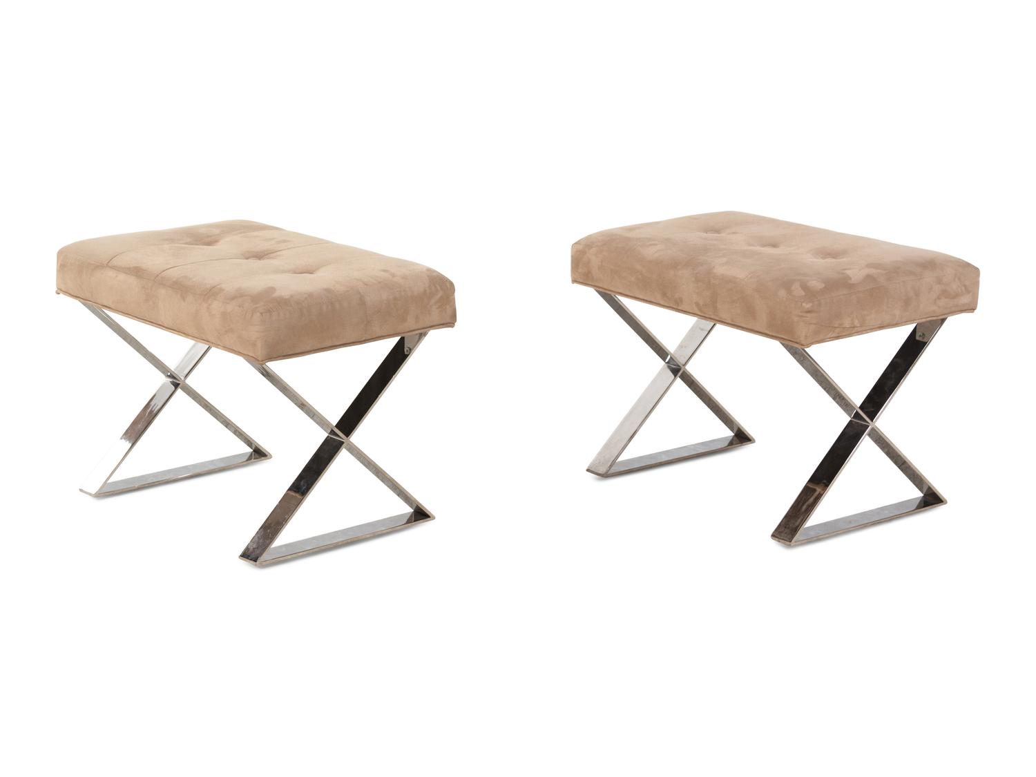 A Pair of Chrome X-Form Stools