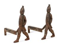 A Pair of Iron Andirons with Hessian Soldiers