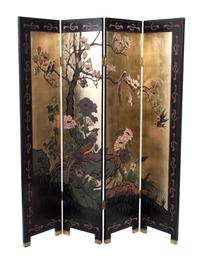 A Japanese Four Panel Folding Floor Screen Height 72 inches.
