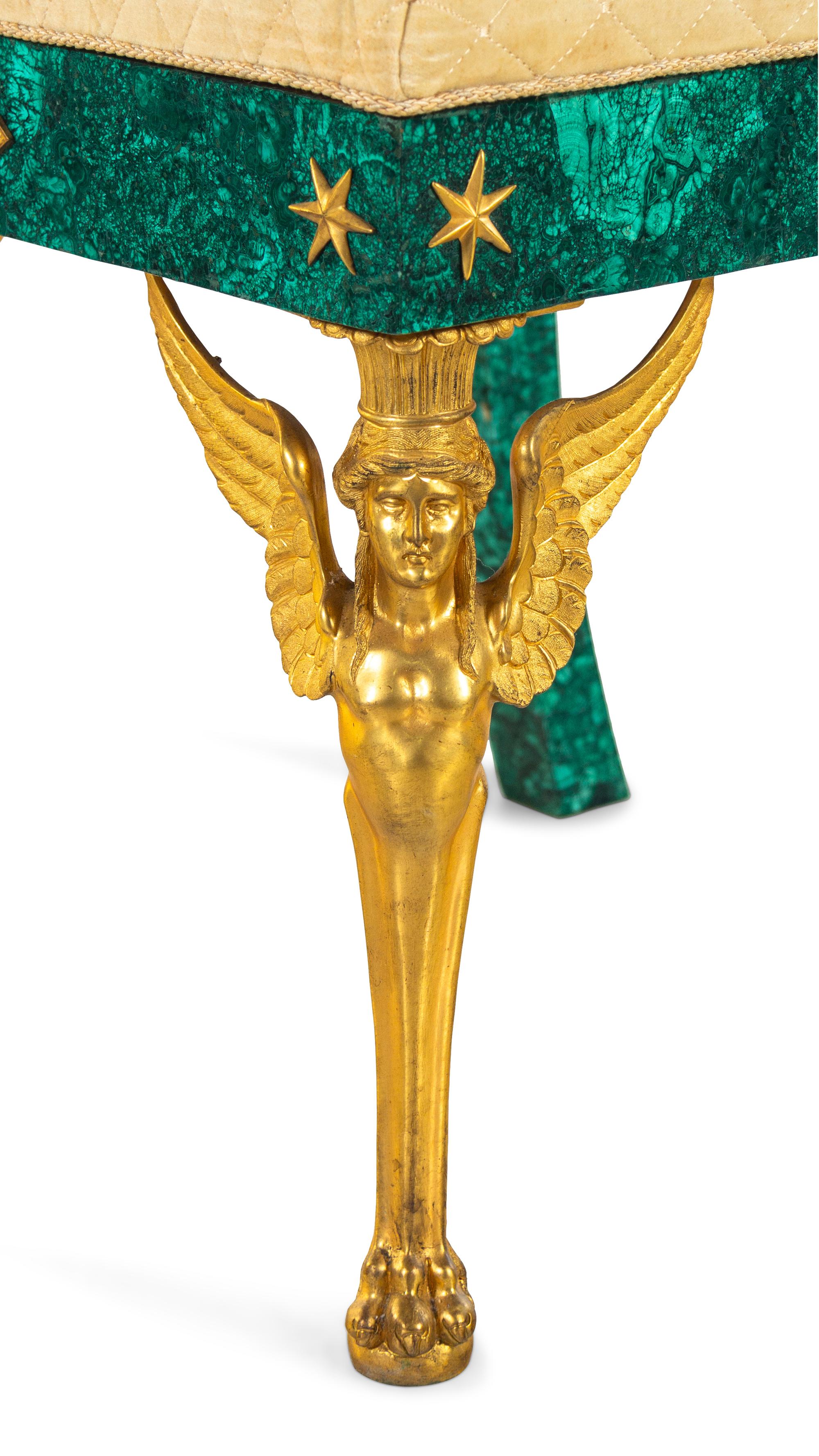 An Empire Style Gilt Bronze Mounted Malachite Side Chair