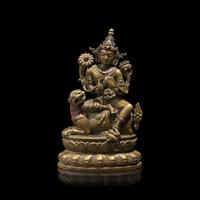 A Pala Revival Silver and Copper-Inlaid Bronze Figure of Manjusri — 帕拉復興風格 錯銀錯紅銅文殊菩薩坐像