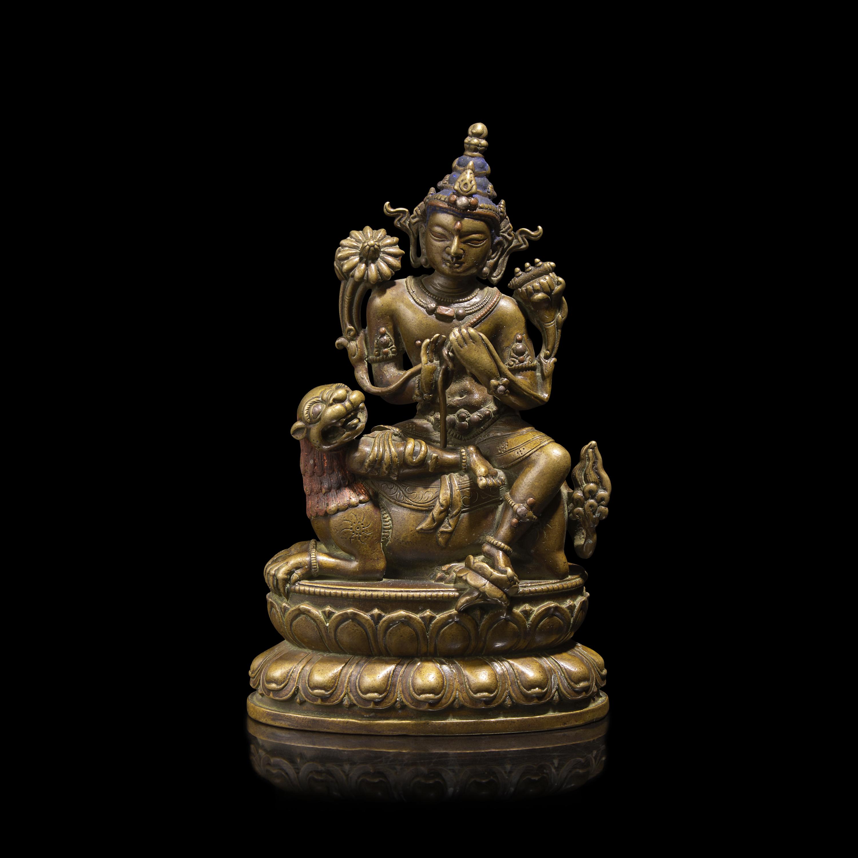 A Pala Revival Silver and Copper-Inlaid Bronze Figure of Manjusri — 帕拉復興風格 錯銀錯紅銅文殊菩薩坐像