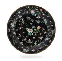 A Famille Noire Porcelain Dish Diameter 9 1/2 inches.