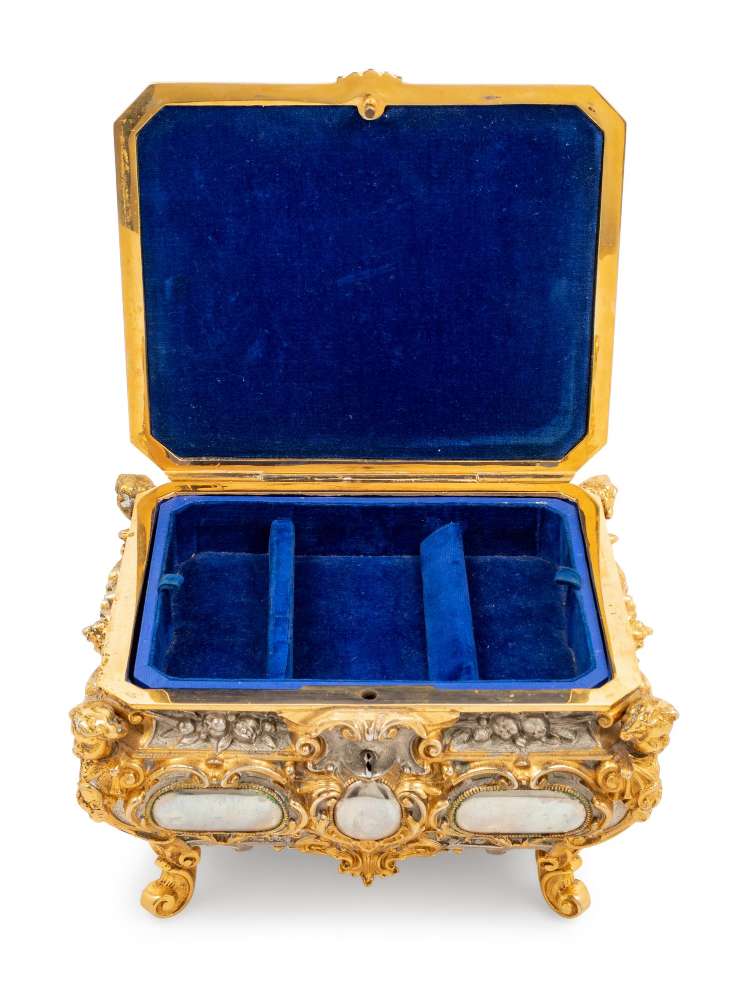 A German Gilt and Silvered Bronze Jewelry Casket