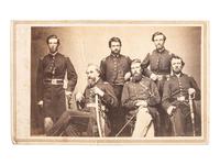 [CIVIL WAR]. CDV of 5 Union officers involved in a general courts martial at Huntsville, Alabama, most identified.