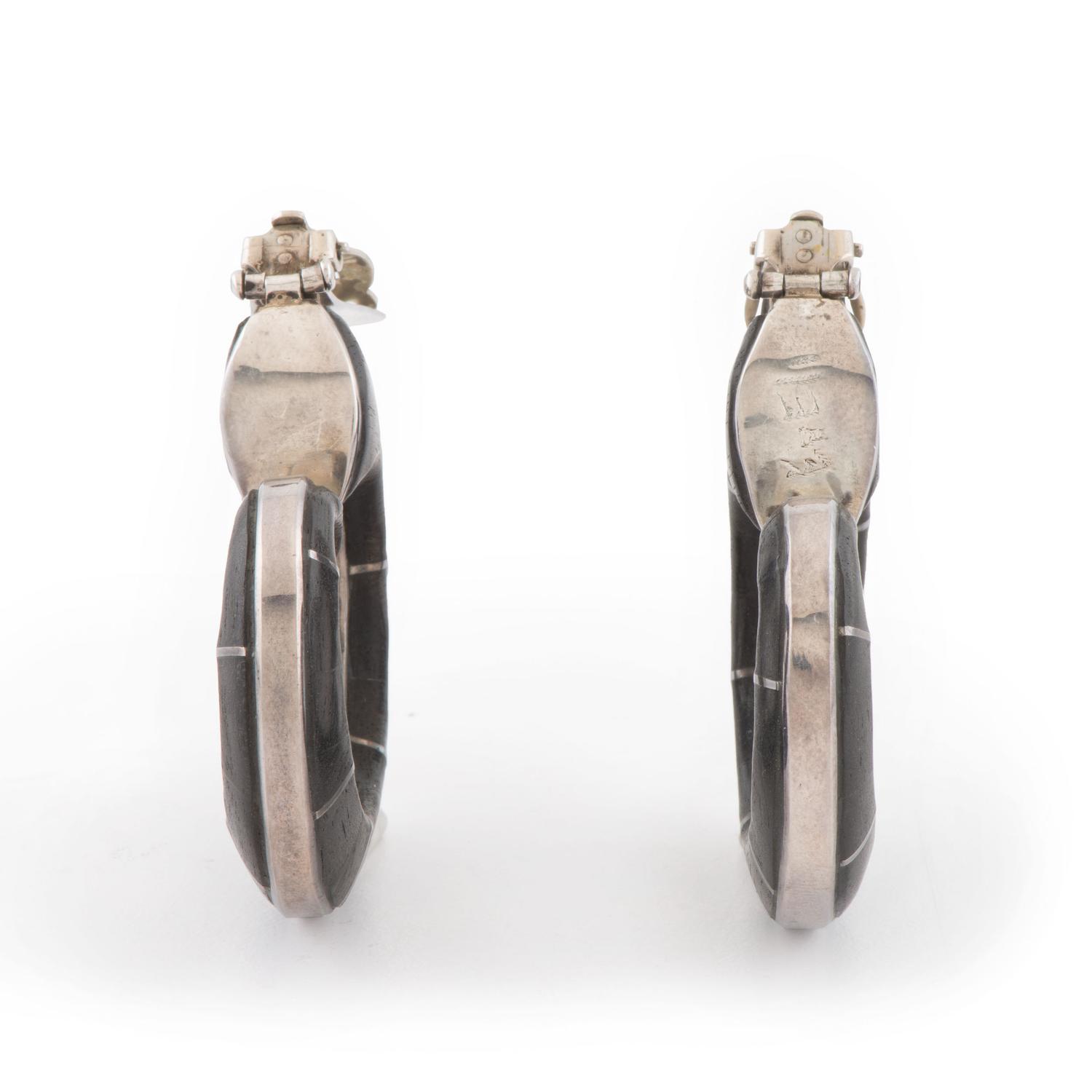 Silver and Ironwood Clip Earrings