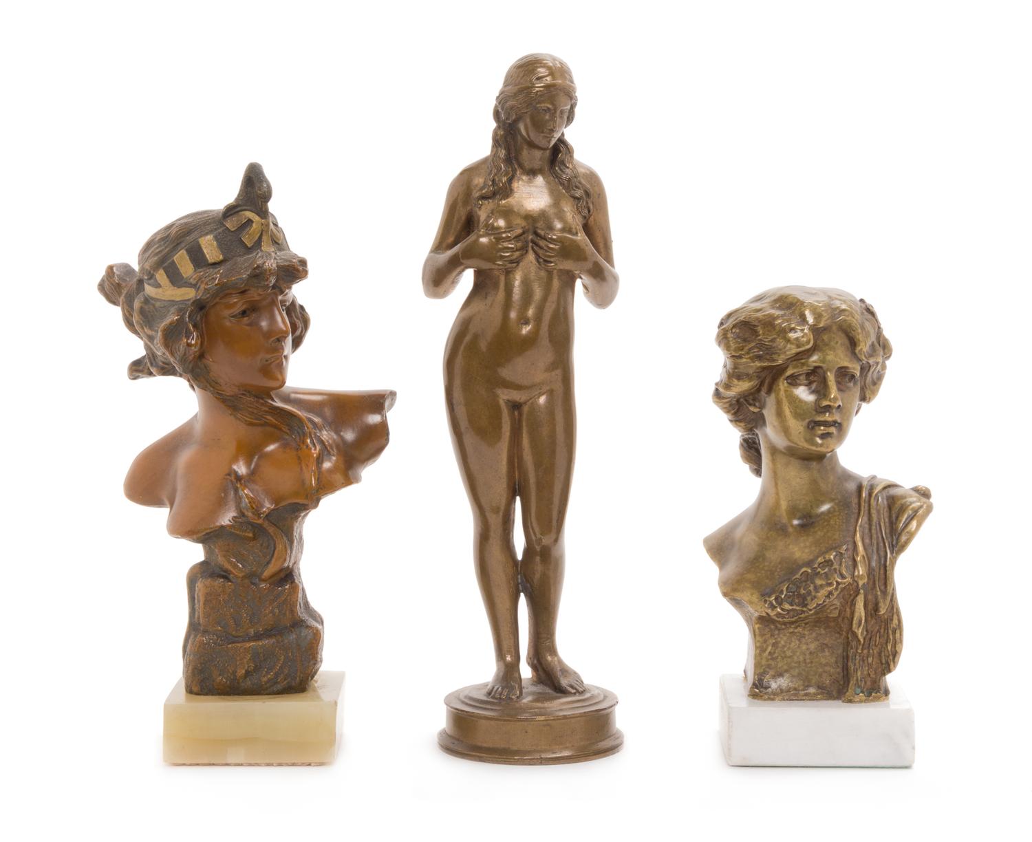 A Group of Three Small Bronze Articles Height of tallest 9 1/2 inches. — 19TH/20TH CENTURY