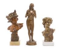 A Group of Three Small Bronze Articles Height of tallest 9 1/2 inches. — 19TH/20TH CENTURY