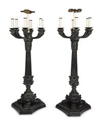A Pair of Empire Style Patinated Cast Metal Lamps