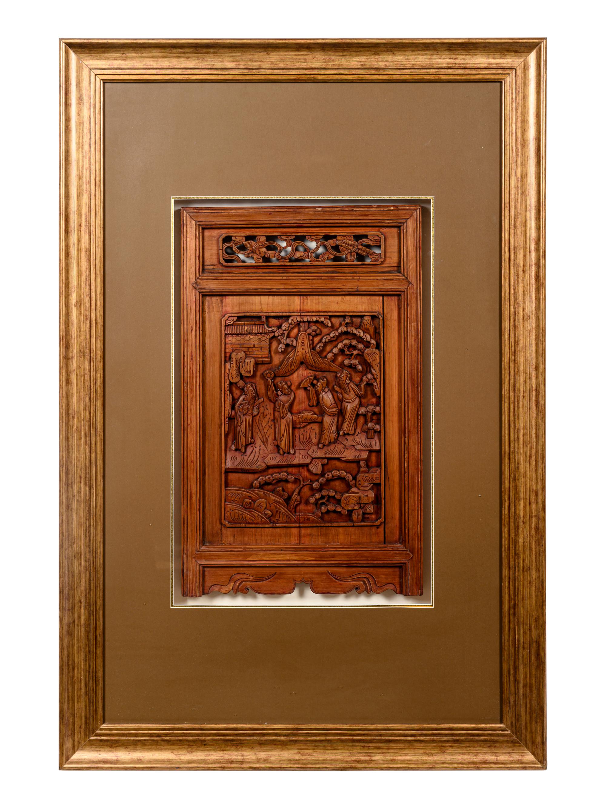 A Pair of Chinese Carved Softwood Panels