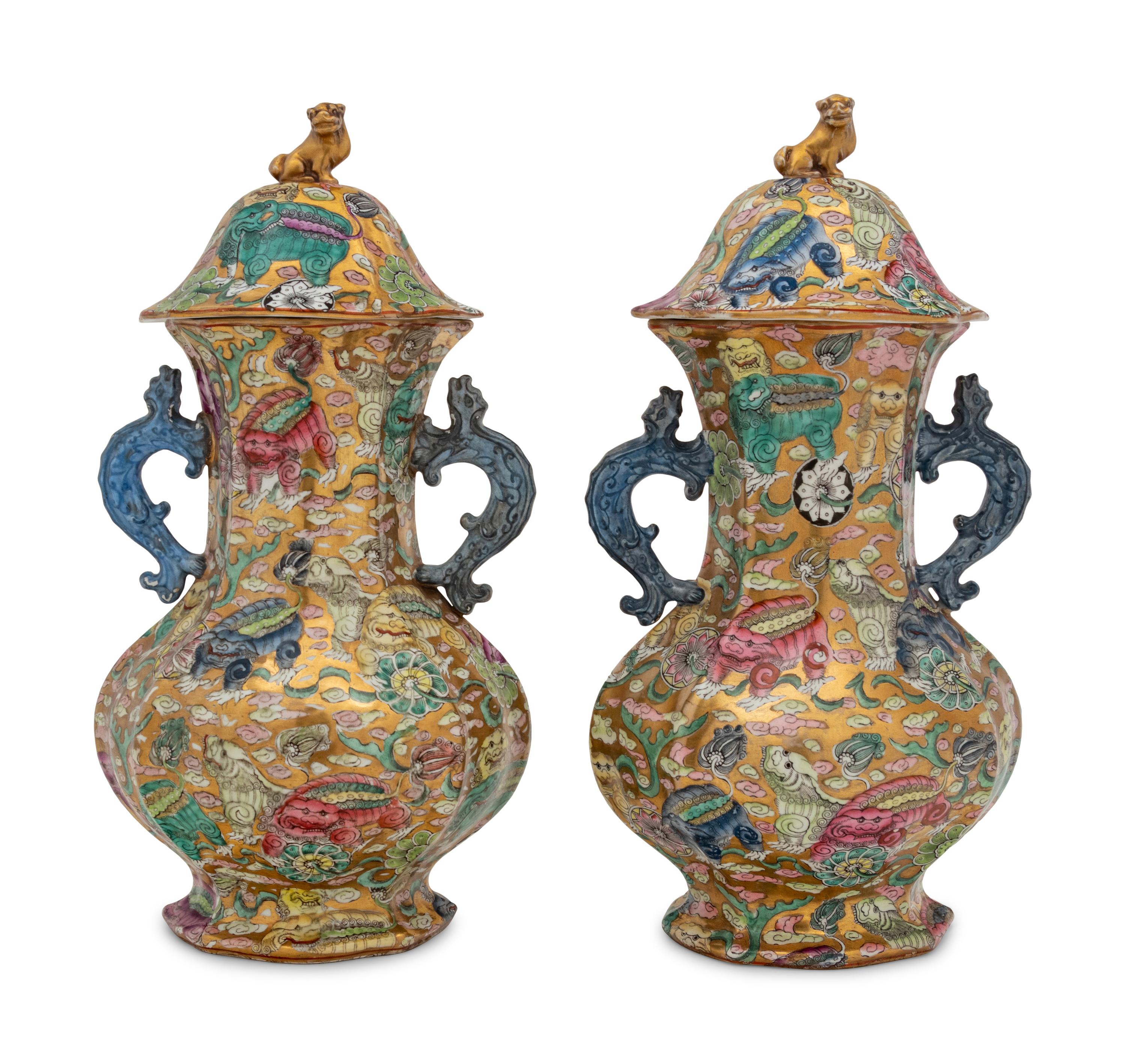 A Pair of Chinese Porcelain Covered Vases