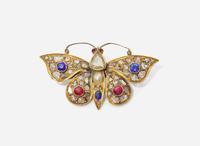 A 14K Yellow Gold and Diamond Butterfly Brooch