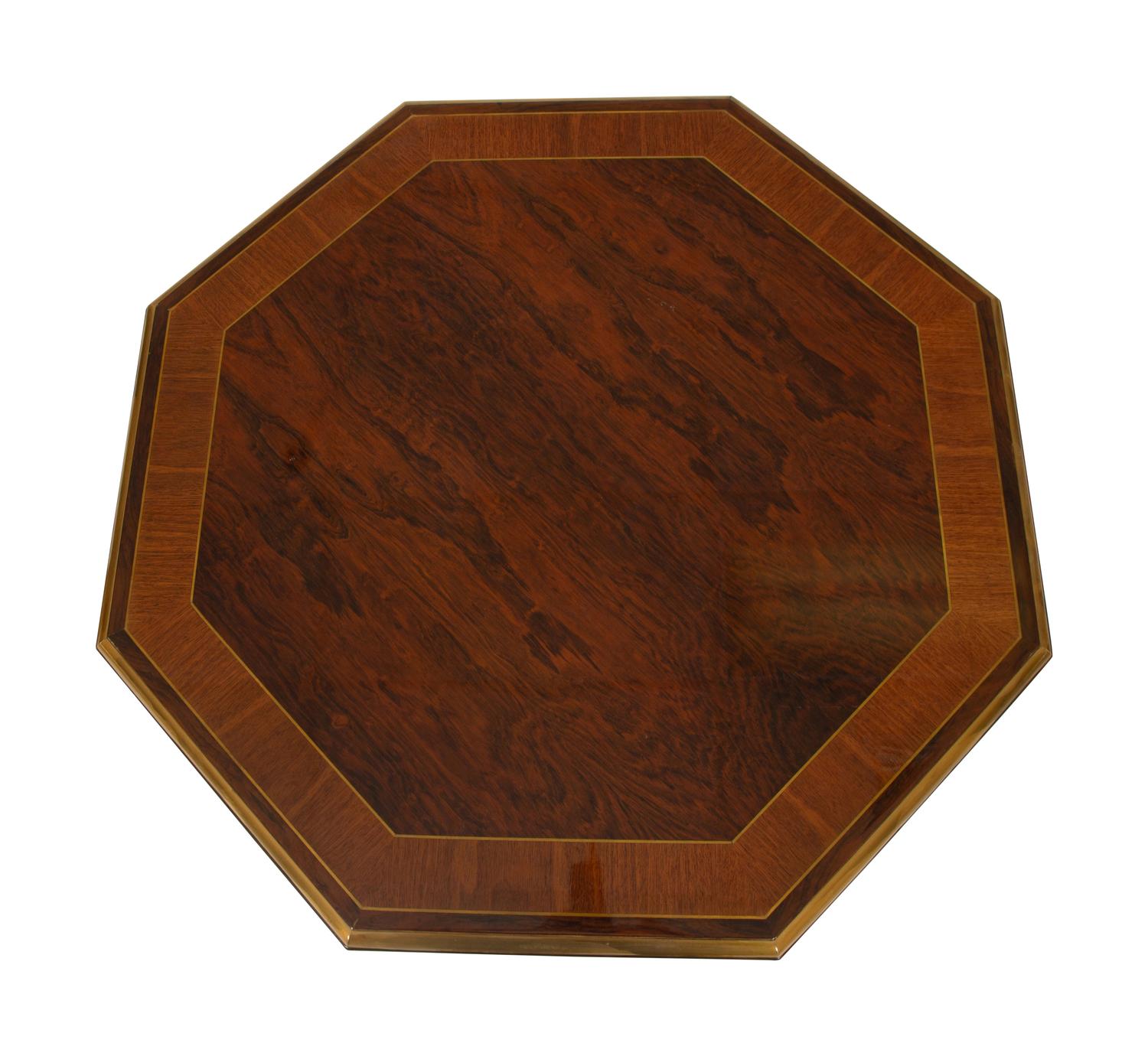 A Pair of Regency Style Hexagonal Top Crossbanded Side Tables with Brass Rims — 20TH CENTURY