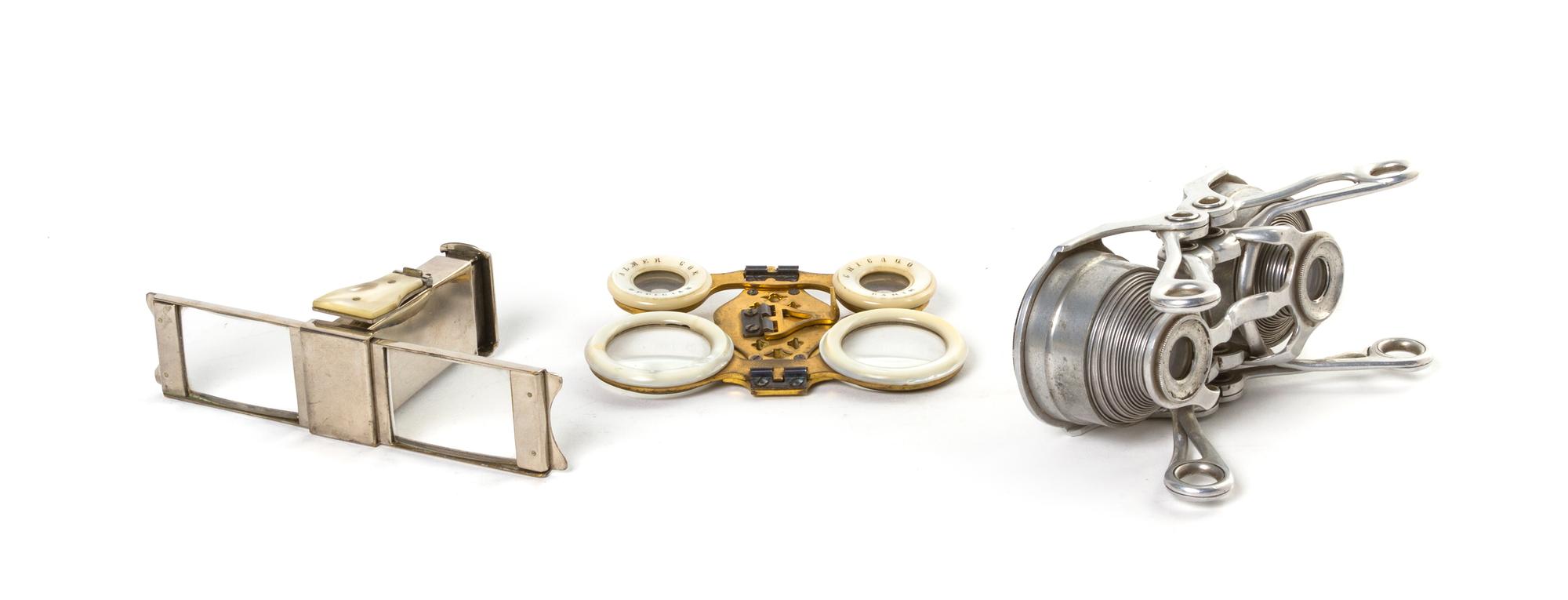 Three Pairs of Collapsible Opera Glasses, Width of first 4 inches.
