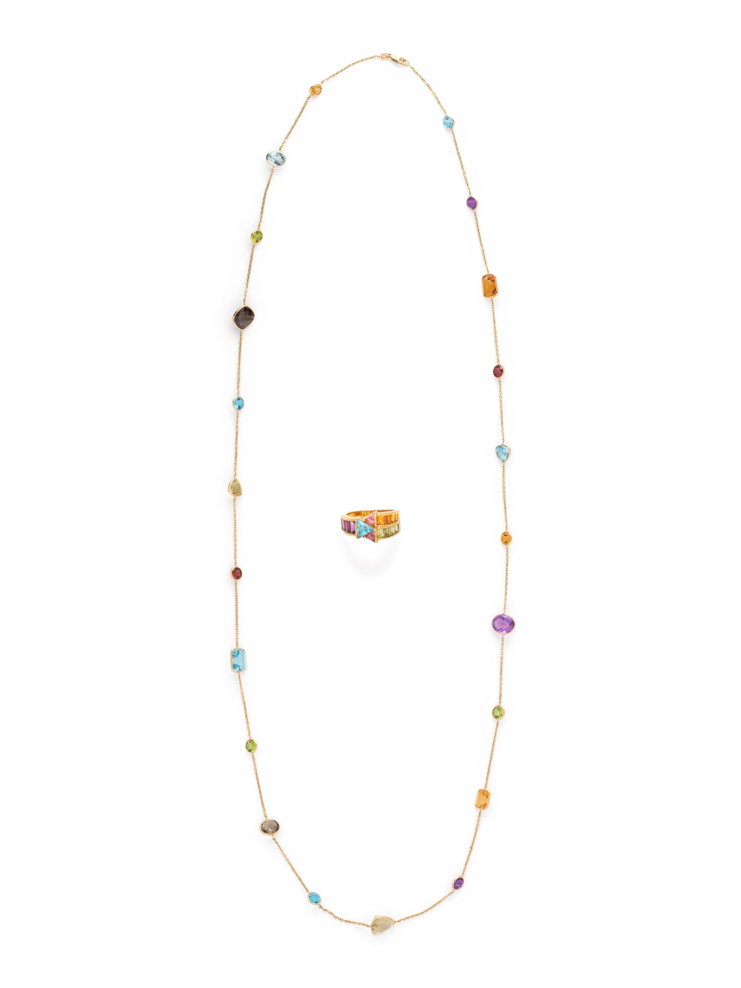 COLLECTION OF YELLOW GOLD AND MULTIGEM JEWELRY