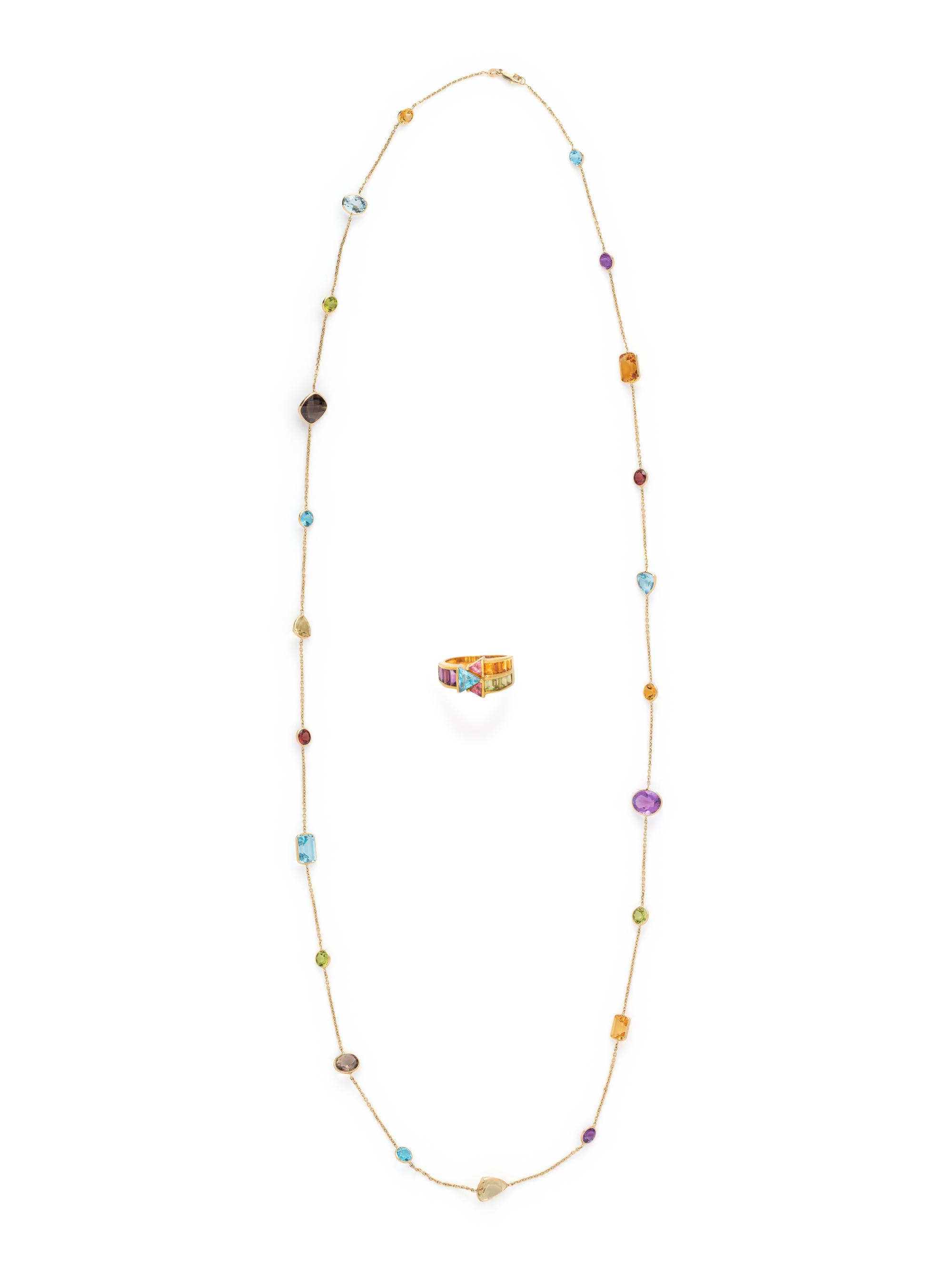 COLLECTION OF YELLOW GOLD AND MULTIGEM JEWELRY