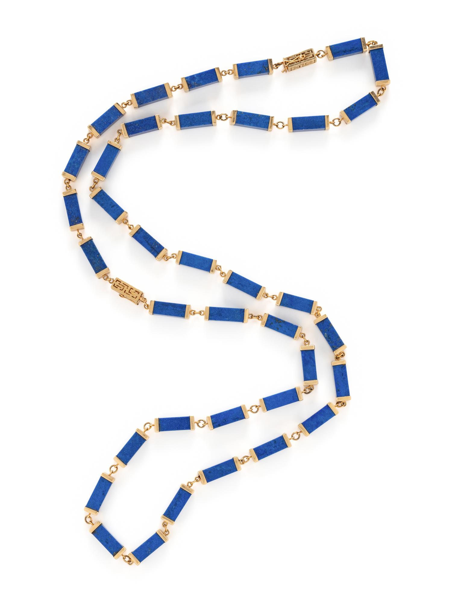YELLOW GOLD AND LAPIS LAZULI NECKLACE AND BRACELET SET