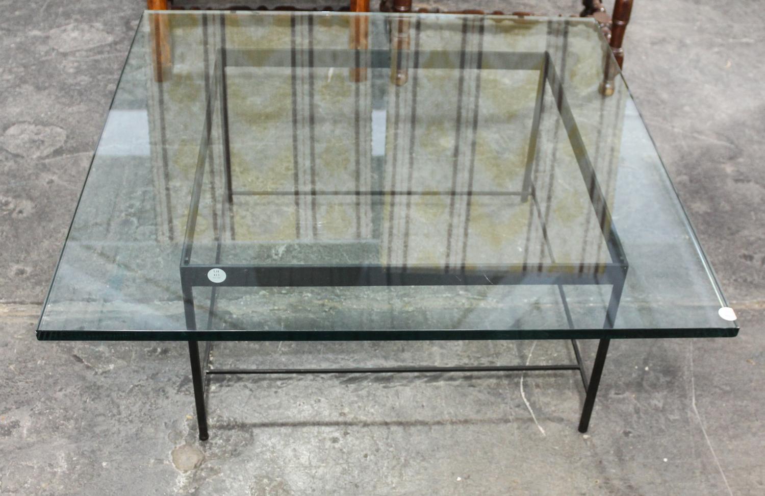 A Modern Metal and Glass Low Table. Height of base 14 inches