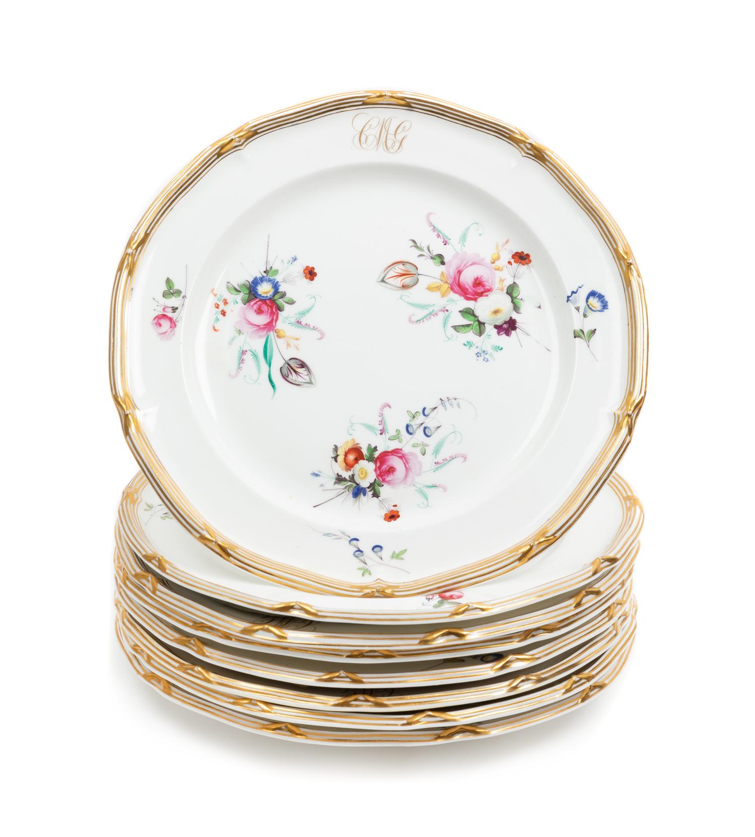 A Set of Eight Davenport Porcelain Dinner Plates Diameter 10 1/4 inches. — 1830-1840