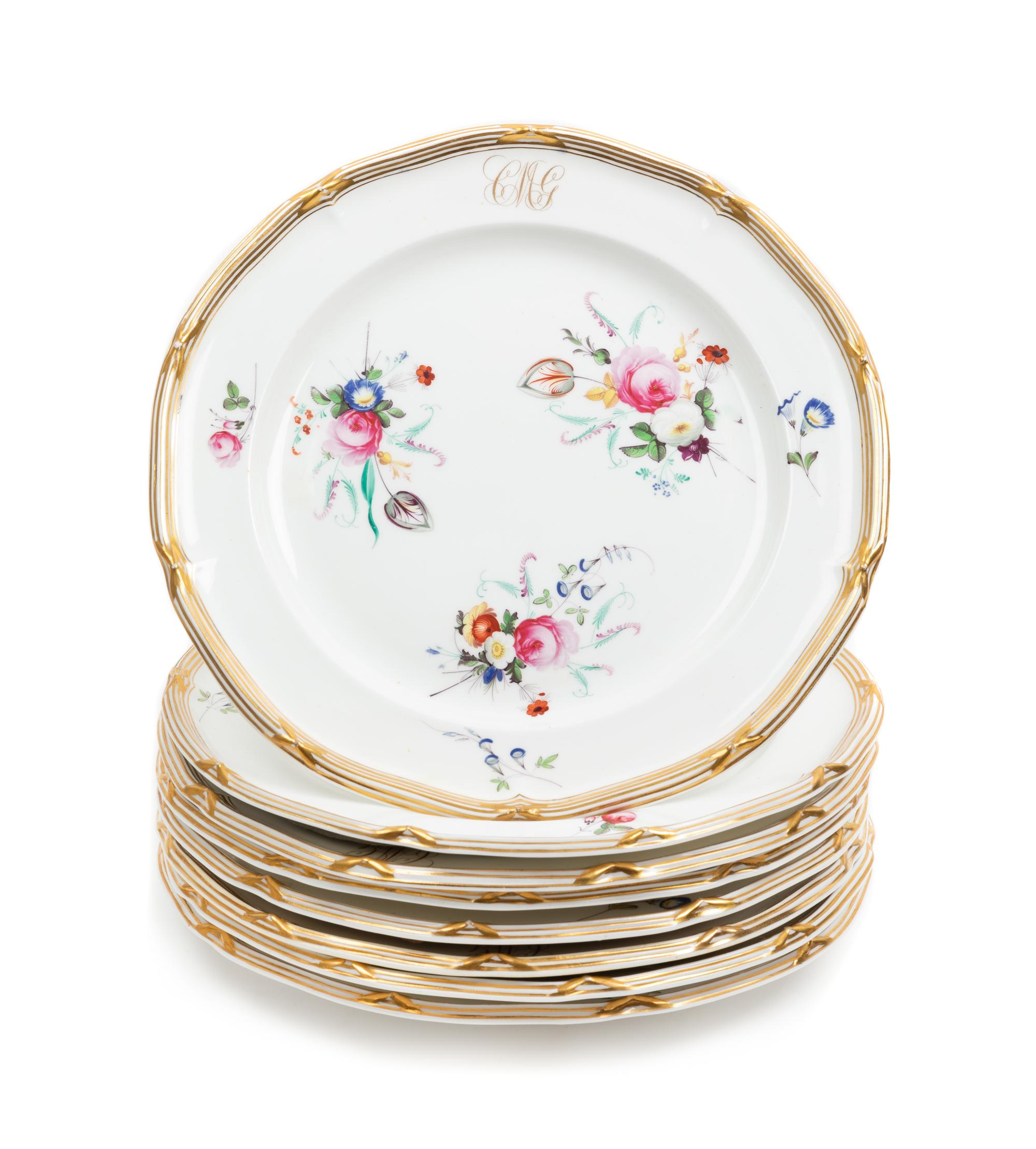 A Set of Eight Davenport Porcelain Dinner Plates Diameter 10 1/4 inches. — 1830-1840