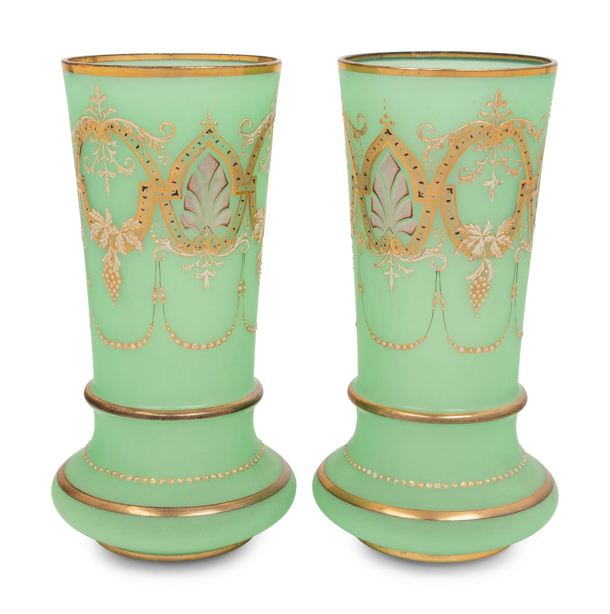 A Pair of Continental Gilt and Enameled Glass Vases