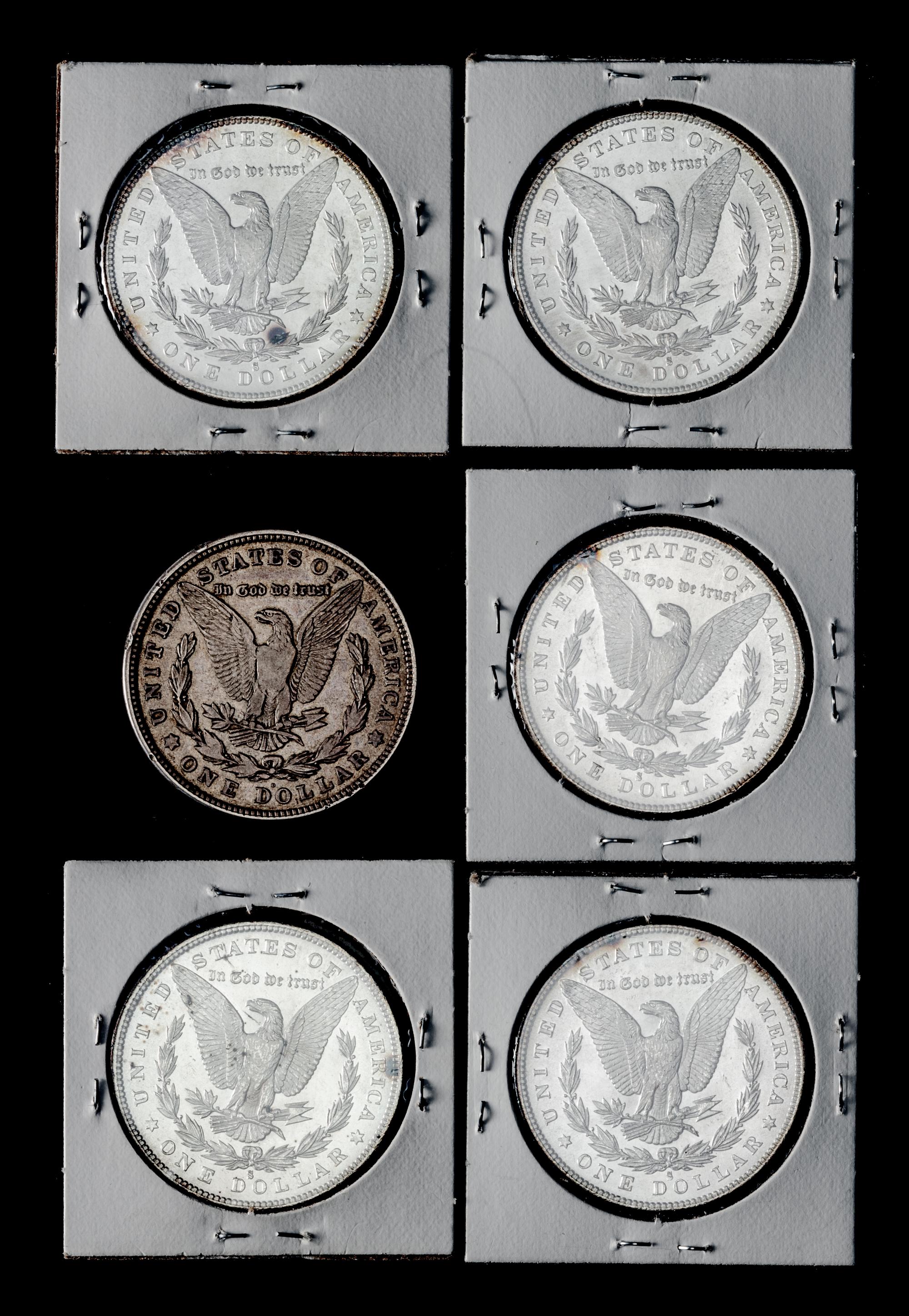 A Group of Five United States 1880-S Morgan Silver Dollar Coins