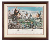 A Chicago Bears 75th Anniversary Multi Signed Autograph Print Including Walter Payton, Dick Butkus, Gale Sayers and Mike Ditka