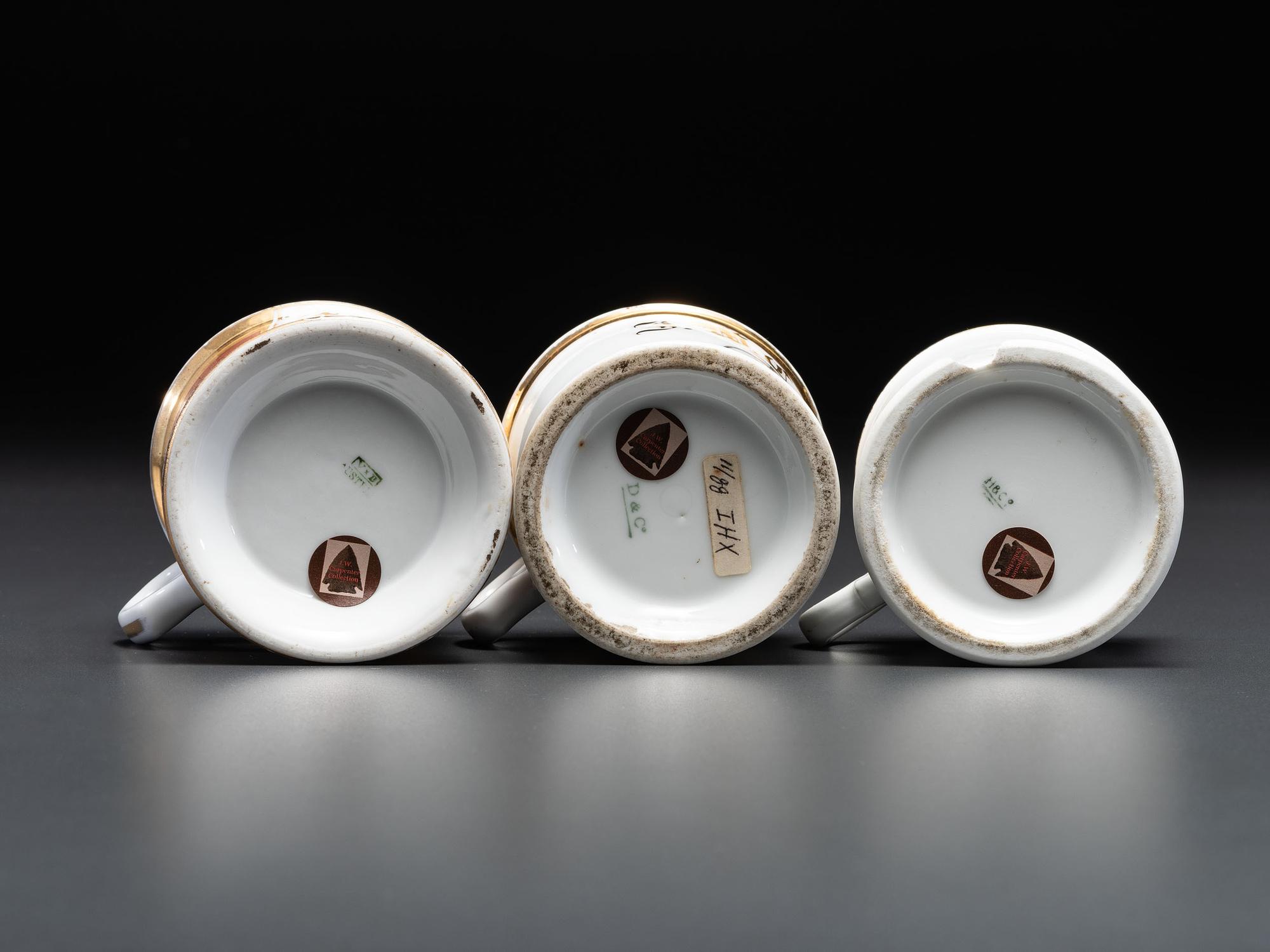 Three Cyclist's Porcelain Shaving Mugs