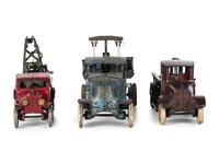 Three Arcade Painted Cast Iron Toy Trucks