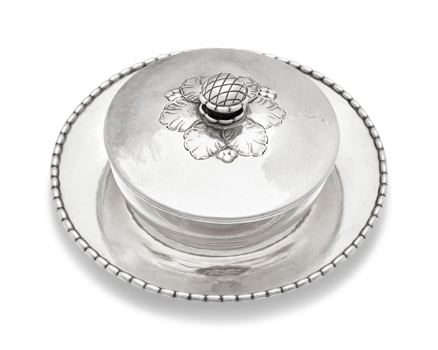 A Georg Jensen Silver Covered Caviar Dish and Underplate