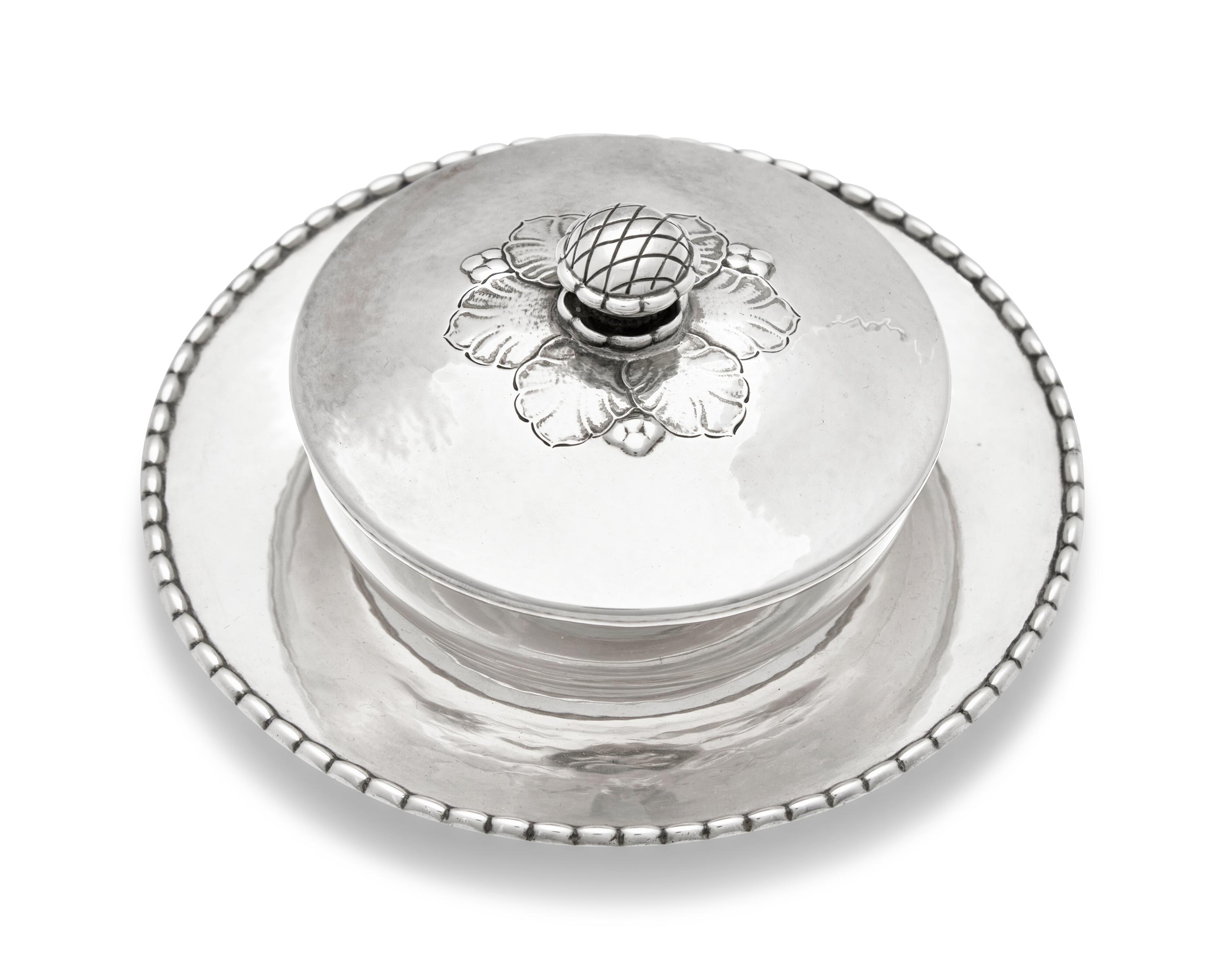 A Georg Jensen Silver Covered Caviar Dish and Underplate