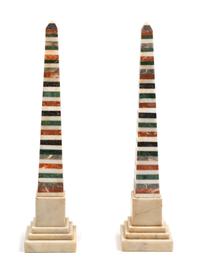 A Pair of Italian Specimen Marble Obelisks Height 15 3/4 inches. — 20TH CENTURY