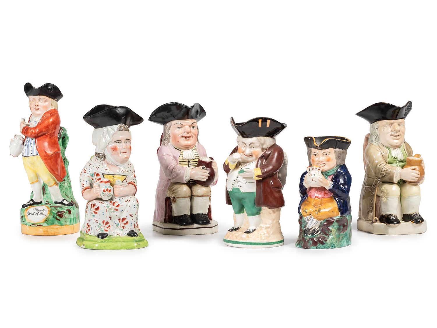 Six Staffordshire Toby Jugs